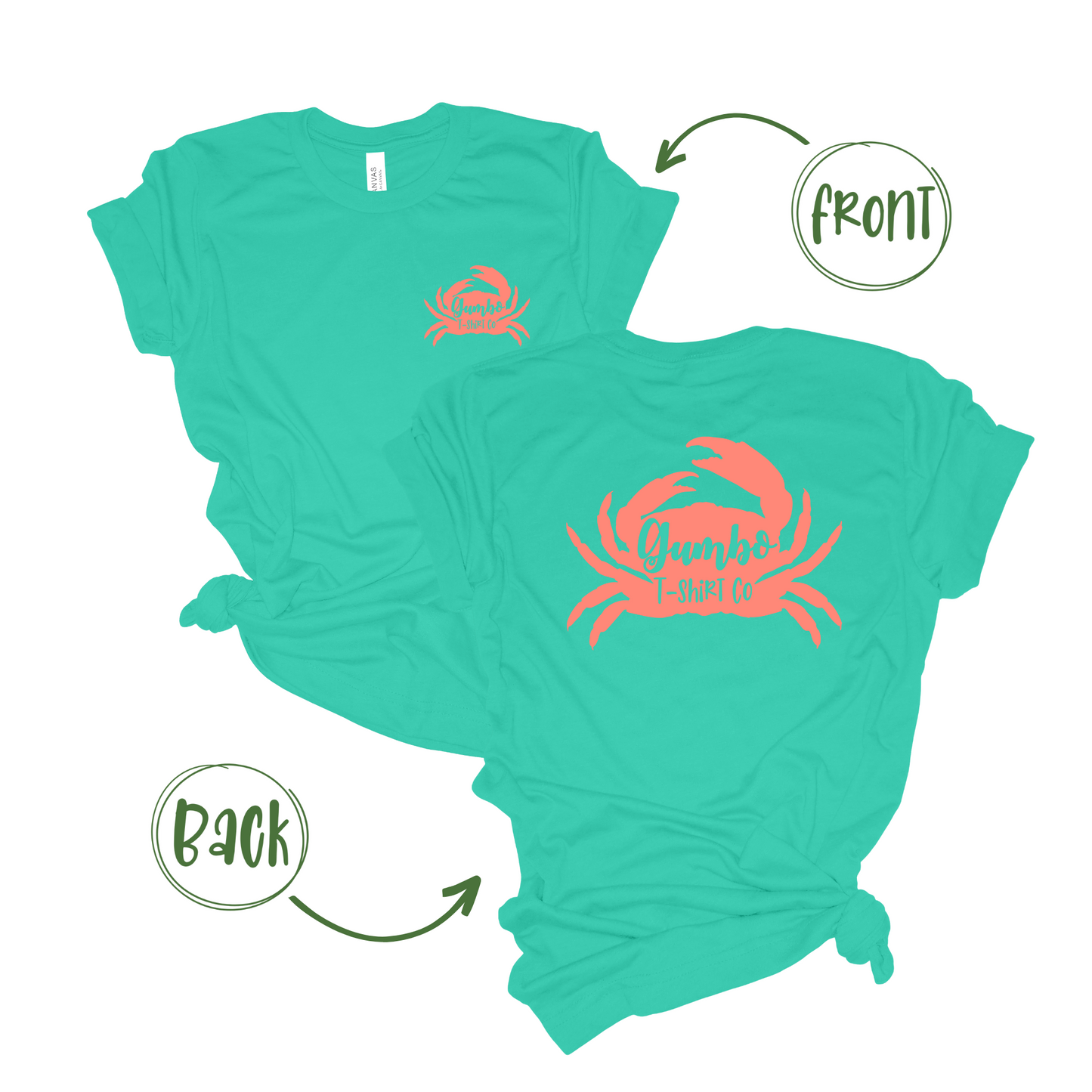 Teal Bella Canvas Tshirt- Gumbo T-shirt Co Crab Logo Shirt- Summer Shirt- Bella Canvas 3001- Louisiana Tourist T-shirt