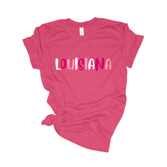 Bella Canvas 3001 Louisiana T-shirt Charity Pink- Louisiana Shirt- LSU Mom Gift- Casual Pink Top- Pretty In Pink- Gift for Sister