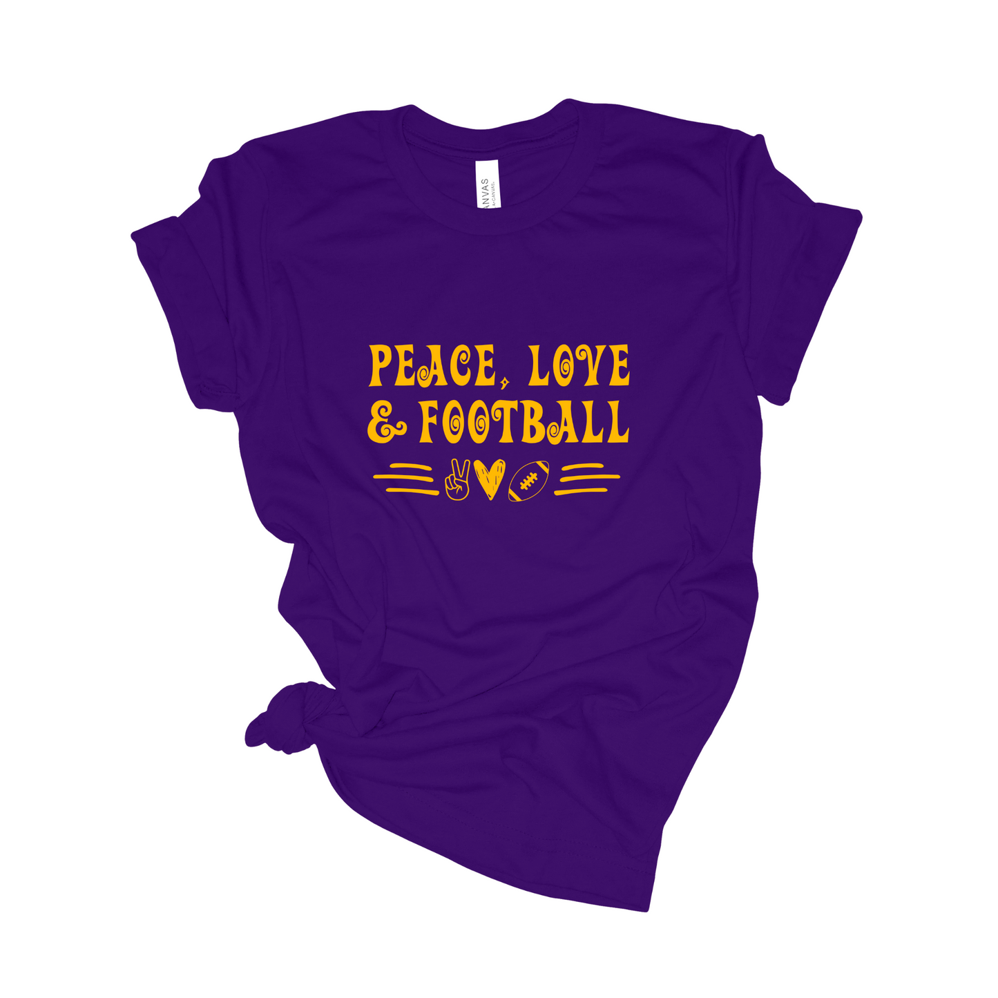 Purple and Gold Game Day T-shirt - Football T-shirt- Peace Love and Football Shirt - LSU Football Tee - Louisiana Tshirt - Geaux Tigers