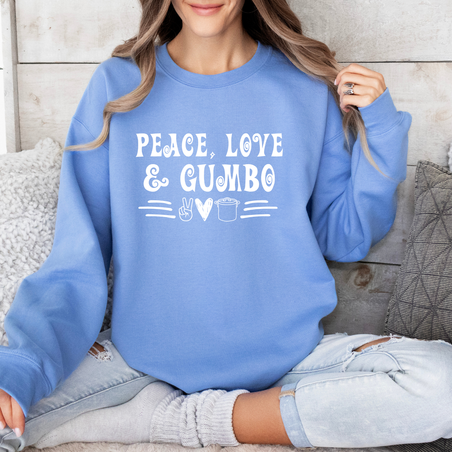 Fall Sweatshirt- Crewneck Sweatshirt- Peace Love Gumbo- Louisiana- Gift for Her- Gumbo Weather- Cute Sweatshirt- Gumbo Sweatshirt