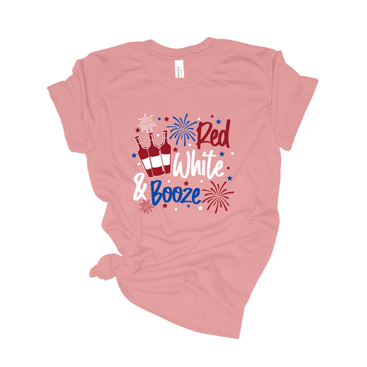 Red White & Booze Fourth of July T-shirt- 4th of July Tshirt- Independence Day Shirt- Fireworks Sparklers- Red White and Blue Tee- Wine